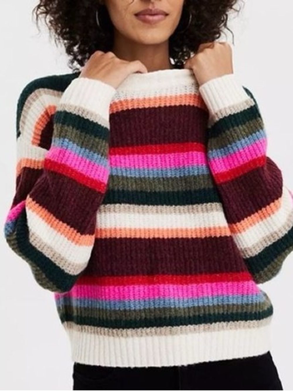 American Eagle Striped Cropped Crewneck Sweater Women S Multi-color
